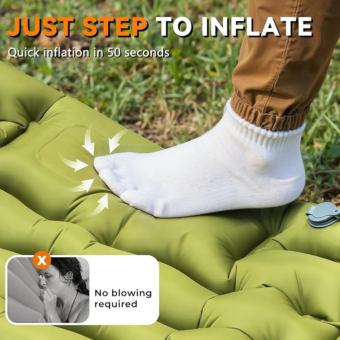 Sleeping Pad, Ultralight Inflatable Sleeping Pad for Camping with Pillow Built-in Foot Pump, Extra Thick Compact Camping Sleeping Mat for Hiking, Backpacking, Tent Use