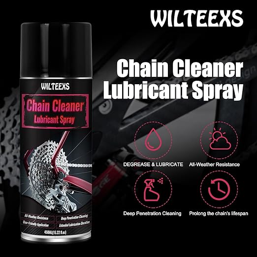 WILTEEXS Chain Cleaner and Lubricant Spray, Chain Lube Bicycle Chain Degreaser, 450ml, All-Weather Maintenance, Deep Penetration Formula