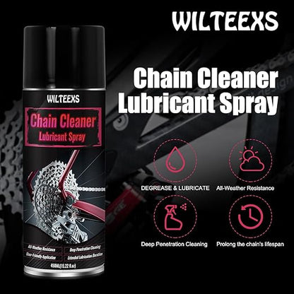 WILTEEXS Chain Cleaner and Lubricant Spray, Chain Lube Bicycle Chain Degreaser, 450ml, All-Weather Maintenance, Deep Penetration Formula