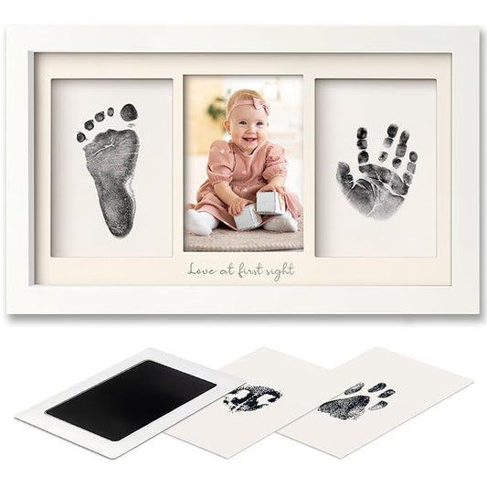 Inkless Baby Hand and Footprint Kit Boy, Girl - No Mess Ink Pad for Handprint, Clean Touch Dog Paw Print Kit, Personalized Baby Shower Gifts, Nursery Newborn Keepsake Frame (Alpine White)