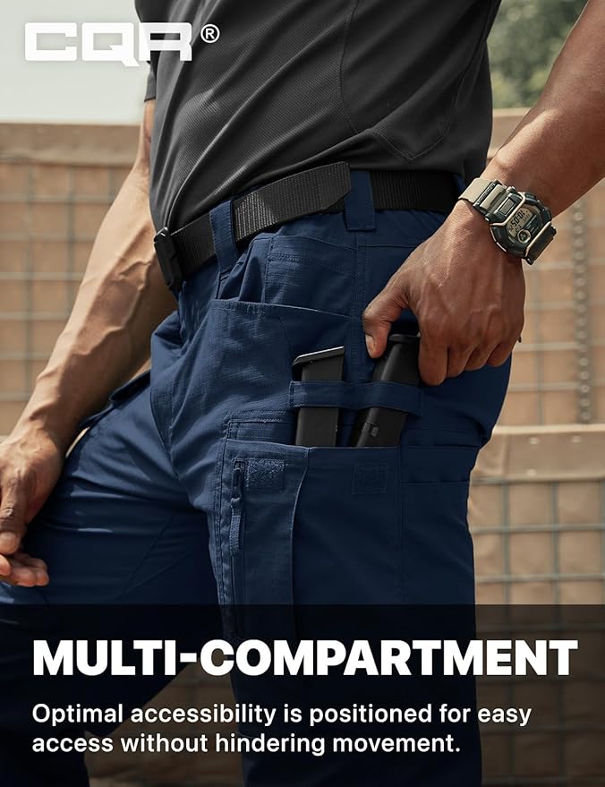 CQR Men's Flex Stretch Tactical Pants, Water Resistant Ripstop Cargo Pants, Lightweight EDC Outdoor Work Hiking Pants