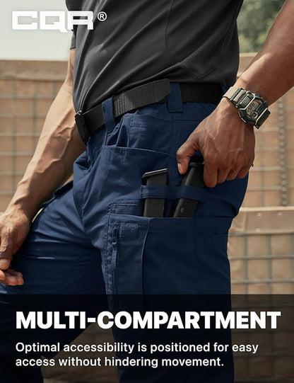 CQR Men's Flex Stretch Tactical Pants, Water Resistant Ripstop Cargo Pants, Lightweight EDC Outdoor Work Hiking Pants