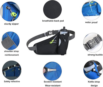 Running Belt Hydration Waist Pack with Water Bottle Holder for Men&Women Outdoor Sports (Black)