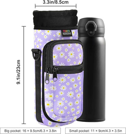 Nuovoware Water Bottle Carrier Bag,25oz/40oz/64oz Bottle Pouch Holder,Adjustable Shoulder Hand Strap 2 Pocket Sling Neoprene Sleeve Sports Accessories for Hiking Travelling Camping