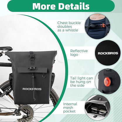 ROCKBROS Rear Rack Bike Bag Waterproof Bike Rack Bag with Helmet Fixing Buckle Rear Bike Rack Bag Detachable Shoulder Straps Convertible Backpack Fit for All Pillion Racks 18L Capacity