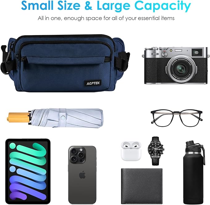 AGPTEK Fanny Pack for Women Men, RFID Large Capacity Waist Wallet Bag, Adjustable & Waterproof Bum Belt Pouch for Travel, Running, Shopping, Hiking, Dog Walking, Cycling, Climbing