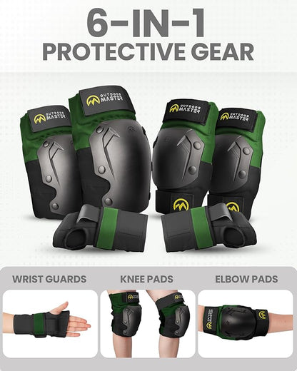 OutdoorMaster Knee Pads for Skating Knee and Elbow Pads for Adult &Youth - Skateboard Protective Gear with Wrist Guards 3 in 1 Saver Series for Skate