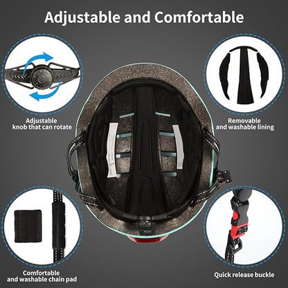 Bike Helmets for Adults - Front and Rear LED Lights Adjustable Bicycle Helmet for Adults Men Women Scooter Helmet for Commuting, Road Biking, Skating, Scooter