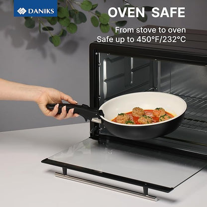 Daniks 9-Piece Nonstick Cookware Set, Ceramic Induction Pots and Pans with Detachable Silicone Handles, Oven & Dishwasher Safe, Black