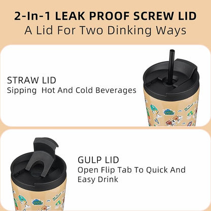 BJPKPK 22oz Tumbler With lid And Straw Stainless Steel Travel Coffee Mug Insulated Tumblers Cups,Spring Party Brown