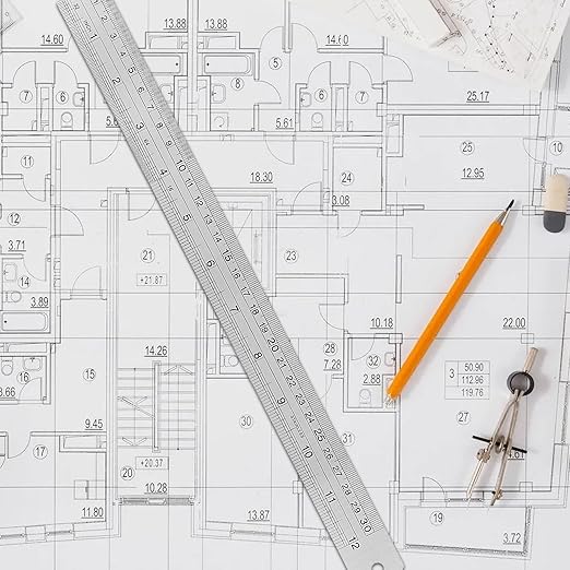 35 PCS 12 Inch Stainless Steel Ruler Bulk with Inch and Metric Scale, Straight Edge Metal Rulers Measuring Tool for Measuring