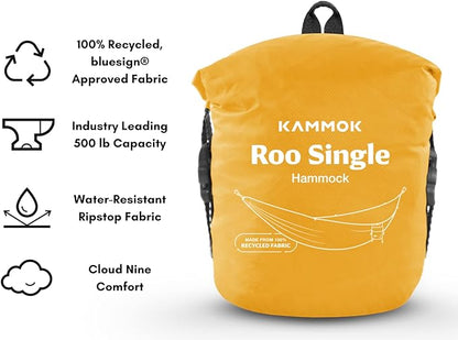 KAMMOK: Single Hammock | Made from Strong & 100% Recycled Water Resistant Ripstop Fabric | Comfortable, Packable, Lightweight (Lifetime Adventure Grade Warranty), Sunflower Gold