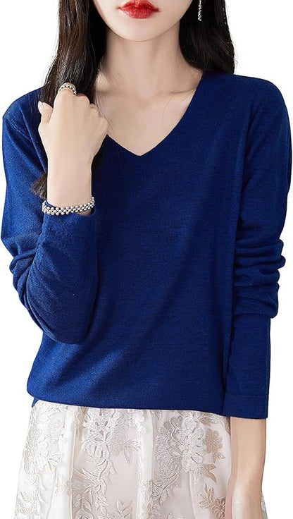 Chanyarn Women's 100% Merino Wool Base Layer Shirt Tops V Neck Long Sleeve Travel Hiking Tee T Shirt Pullover Sweater