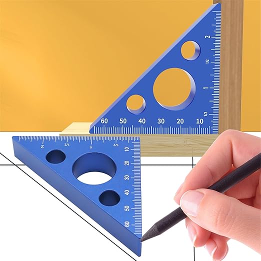 Woodworking Square 45/90 Degree Angles Ruler for Carpenter Aluminum Inch Metric Triangular Layout Square Metric Scale
