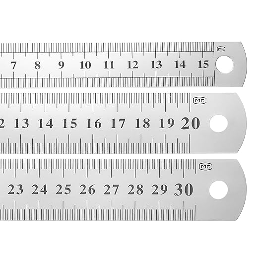 HARFINGTON 3 Pcs Steel Ruler 6"/8"/12" Machinist Metal Ruler Carbon Steel Metric Straight Edge Measuring Tools 0.4mm Thick for Engineering Architect Drawing Home Office