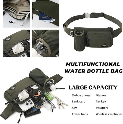 Waist Pack with Water Bottle Holder for Men Women Waist Bag Running Waist Pack Waterproof for Outdoor Travel Cycling Climbing Walking Fit All Phones (Bottle Not Included) (Green)