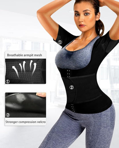 Sauna Suit for Women Slimming Shirt Sweat Vest Heat Trapping Tank Top Workout Shaperwear,Adjust Belt,Breathable Armpit