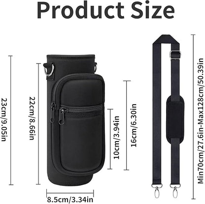 Insulated Water Bottle Holder Sling Bag with Phone Pocket, Adjustable Crossbody Strap for Walking, Hiking, Camping, Fishing