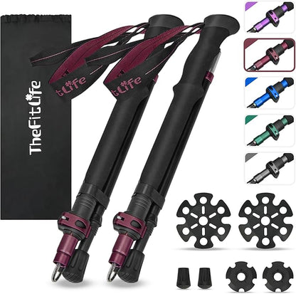TheFitLife Collapsible Trekking Poles for Hiking – Lightweight Folding Walking Sticks for Men and Women with Extra-Long Foam Handle and Metal Flip Lock