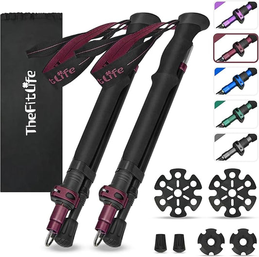 TheFitLife Collapsible Trekking Poles for Hiking – Lightweight Folding Walking Sticks for Men and Women with Extra-Long Foam Handle and Metal Flip Lock