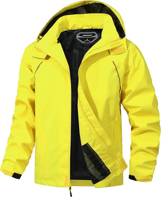 Outdoor Men's Waterproof Raincoat Windbreaker Lightweight Rain Jacket with Detachable Hood