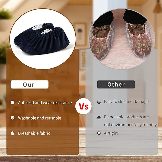 5 Pairs Reusable Shoe Covers, Non Slip Shoe Protectors Covers, Universal Soft Washable Thickened Foot Boot Shoe Covers for Indoors Home Laboratory (Navy blue)