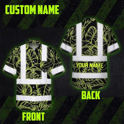 High Visibility Hawaiian Shirt for Men Tropical Shirts Custom Name Floral Outfit Reflective Safety Workwear