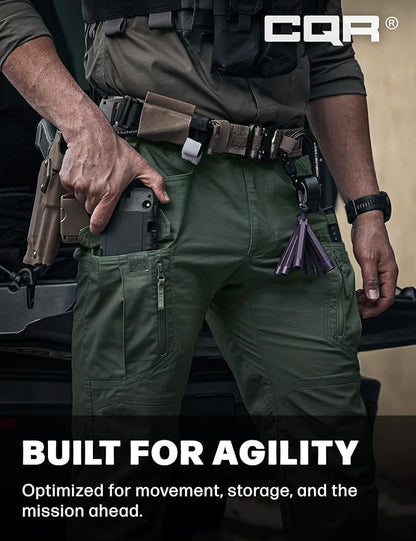 CQR Men's Flex Stretch Tactical Pants, Water Resistant Ripstop Cargo Pants, Lightweight EDC Outdoor Work Hiking Pants