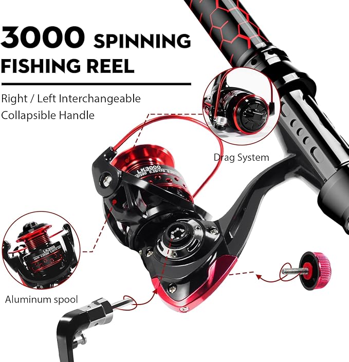 Fishing Rod and Reel Combos, Unique Design with X-Warping Painting, Carbon Fiber Telescopic Fishing Rod with Reel Combo Kit with Tackle Box, Best Gift for Fishing Beginner and Angler