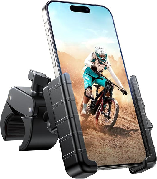 Miracase Bike Phone Holder, [Support Video Recording] Motorcycle Phone Mount, [Quick Lock] Bicycle Phone Mount Handlebar Cell Phone Clamp for Scooter, Friendly Compatible with iPhone Samsung Black