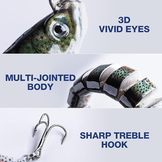 Goture Bass Fishing Lures, Lifelike Jointed Swimbait for Bass Trout Walleye Crappie Pike, Slow Sinking Segment Swimming Bait Fishing Lures for Freshwater and Saltwater, Gifts for Men