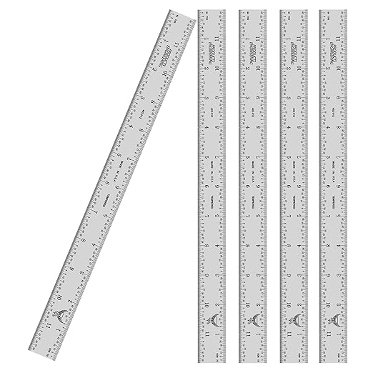 PEC Tools 12" 4R Stainless Steel Ruler(5 Pack), Machinist Metal Ruler Scale with Markings 1/8", 1/16", 1/32" & 1/64", 0.035" Thick X 1" Wide, Tempered Steel, Made in USA