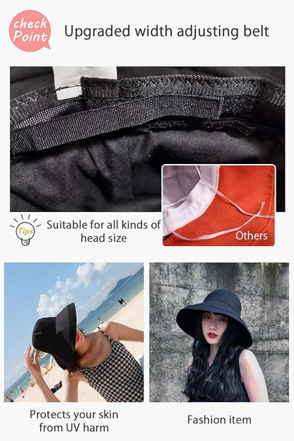 Wide Brim Bucket Hat - UPF50+ Protection Travel Beach Sun Hat with Semi-Rigid Adjustable Foldable Brim