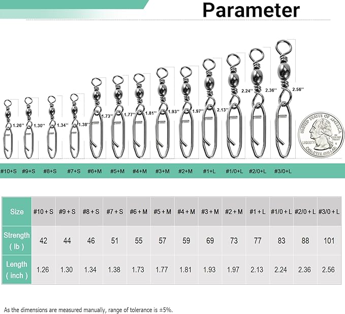 Atibin Saltwater Freshwater Snap Swivels Stainless Heavy Steel Fishing Clips Swivel Barrel Clip Fishing Snaps Rolling Speed Change Black Nickel