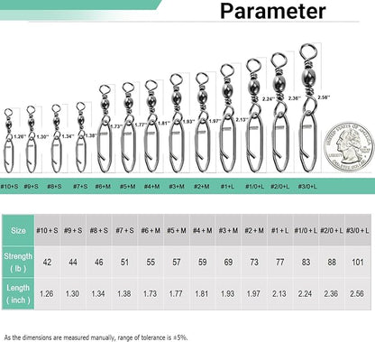 Atibin Saltwater Freshwater Snap Swivels Stainless Heavy Steel Fishing Clips Swivel Barrel Clip Fishing Snaps Rolling Speed Change Black Nickel