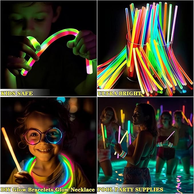 TURNMEON 500 Pack Ultra Bright New Year Eve Christmas Glow Sticks Bulk Party Pack Halloween Glow In The Dark Party Supplies Favors Glow Sticks Necklaces Bracelets with Connector 8" Glow stick Light Up