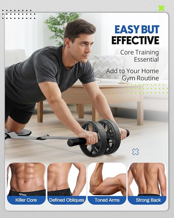 VINSGUIR Ab Roller Wheel for Beginners to Pros, Ab Roller with Adjustable & Detachable Resistance Band, Abs & Core Workout Equipment for Home Gym, Abdominal Wheel with Exercise Guide and Knee Pad, Men Women
