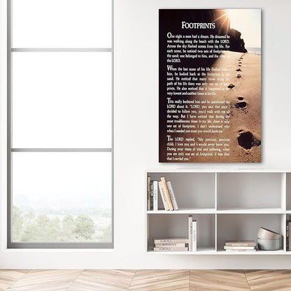 Footprints in the Sand Wall Art Decor, Footprints in the Sand Canvas Prints Wall Art, Inspirational Christian Poem Wall Poster Gift, Beach Picture Wall Art for Living Room Beach Office 32"Wx48"HInches