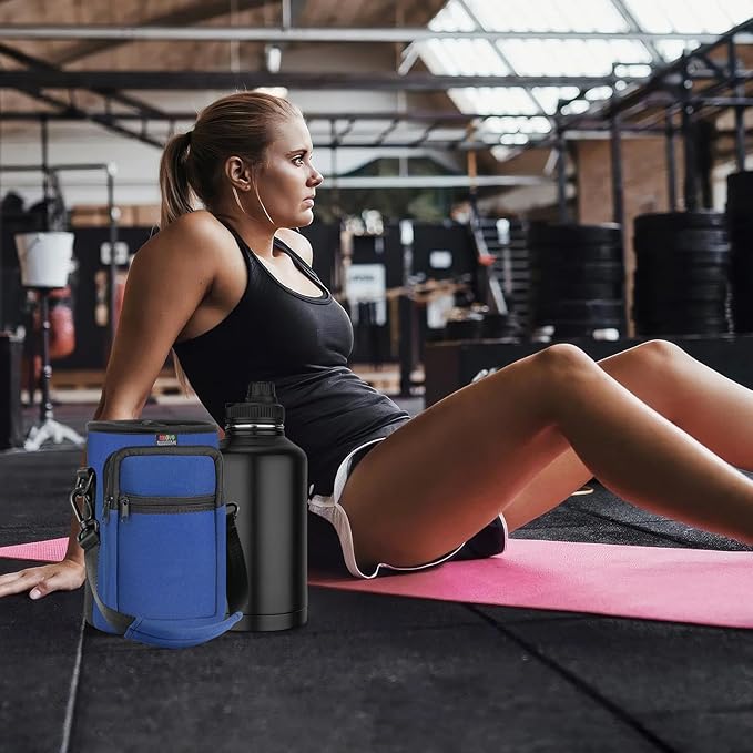 Nuovoware Water Bottle Carrier Bag,25oz/40oz/64oz Bottle Pouch Holder,Adjustable Shoulder Hand Strap 2 Pocket Sling Neoprene Sleeve Sports Accessories for Hiking Travelling Camping