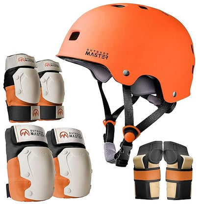 OutdoorMaster Skate Protective Gear Set for Adult & Youth, Skateboard Helmet Knee and Elbow Pads with Wrist Guards for Scooter, Inline Roller Skating, Skateboarding