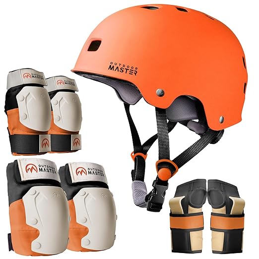 OutdoorMaster Skate Protective Gear Set for Adult & Youth, Skateboard Helmet Knee and Elbow Pads with Wrist Guards for Scooter, Inline Roller Skating, Skateboarding