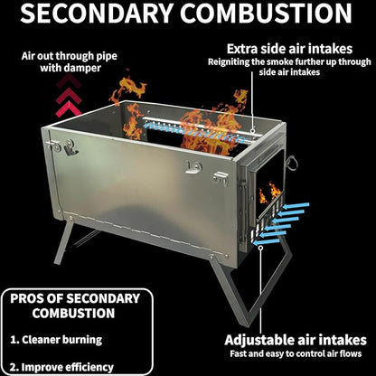 DANCHEL OUTDOOR S6/SSG Portable Folding Hot Tent Camping Stove, 304 Stainless Steel Small Tent Wood Stove with 7.2ft Pipe for Winter Survival,Cooking, Backpacking