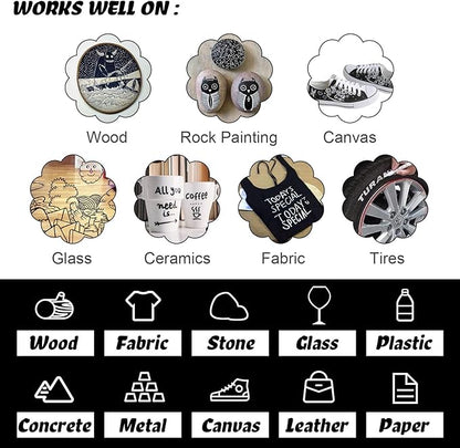 Paint Pen White Black Acrylic Marker Set for Rock Wooden Tire Metal Leather Glass Painting, 0.7mm Fine Point Quick Drying (3pcs Black +3pcs White)