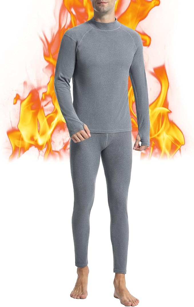 Runhit Mens Thermal Underwear Set：Fleece Lined Long Johns for Men Thermal Shirts and Pants Base Layer Cold Weather Thermals