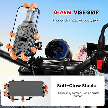 Motorcycle Phone Mount Holder with Vibration Dampener Anti-Shake 720° Adjustable for iPhone 16 Pro Max for Samsung 5.4''-6.9'' Phone Anti-Theft Dirt Bikes(U Shape Base 0.6-1.1" Handlebar)