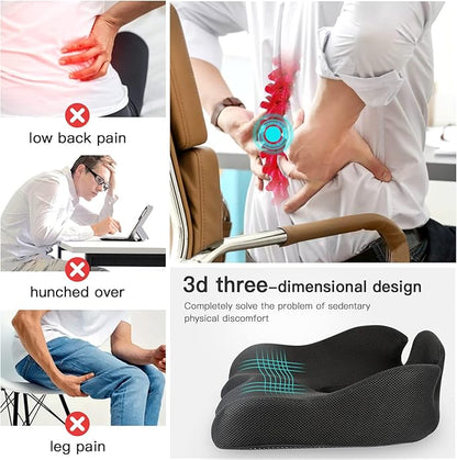 Benazcap Standard Memory Seat Cushion for Office Chair Pressure Relief Sciatica & Tailbone Pain Relief Firm Coccyx Pad for Long Sitting, Office Chair, Gaming Chair and Car Seat-Black, Standard Size