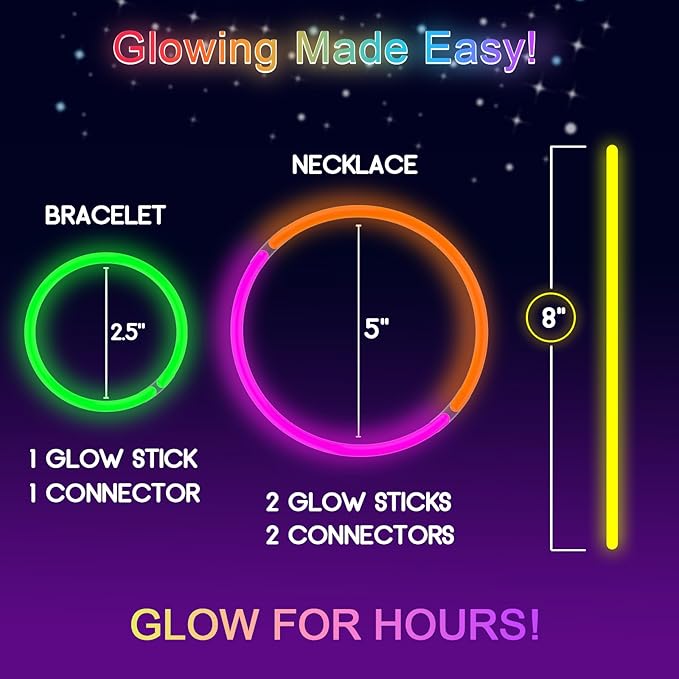 Glow Sticks Bulk Party Pack- Ultra Bright 500pk Glow in the Dark Party Favors, Christmas Glow Decorations, New Years Eve Party Supplies Glow Necklaces and Glow Bracelets with Connectors
