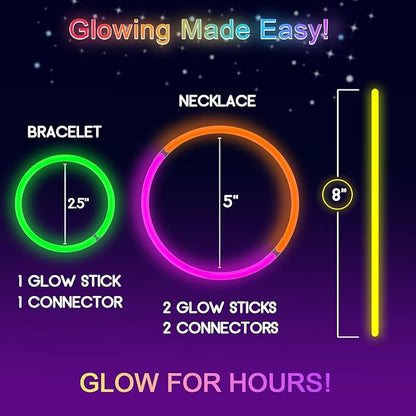 Glow Sticks Bulk Party Pack- Ultra Bright 500pk Glow in the Dark Party Favors, Christmas Glow Decorations, New Years Eve Party Supplies Glow Necklaces and Glow Bracelets with Connectors