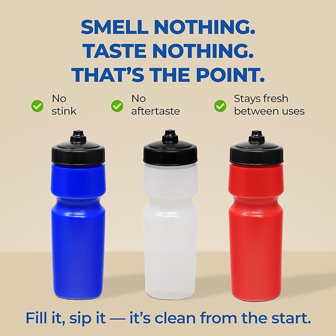 Rolling Sands USA Made 24 oz Sports Squeeze Water Bottles, 3 Pack, BPA-Free, Easy Drink One Way Flow Valve, Fits Most Bike Cages, Dishwasher Safe, Durable, Reusable and Lightweight, Blue