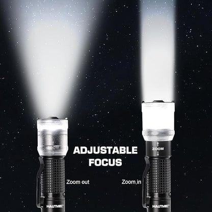 HAUTMEC 700 Lumens Rechargeable Flashlights Waterproof LED Flashlight with Zoomable Beam Bright Tactical Pocket Flashlight Torch with Adjustable 4 Modes for Camping, Outdoor, Hiking, Emergency
